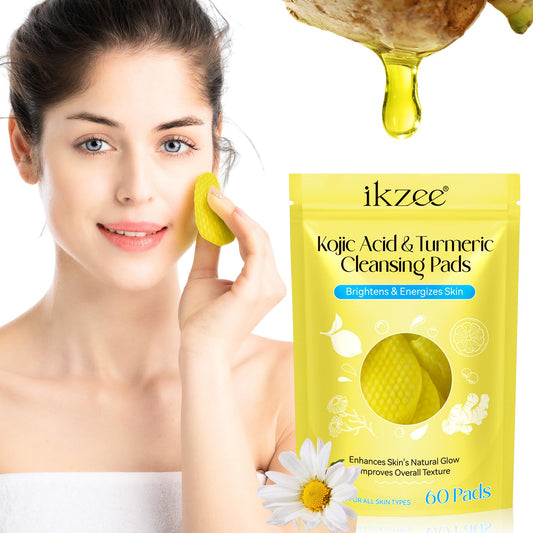 60 Pcs Kojic Acid and Turmeric Facial Cleansing Cotton PadsTurmeric Exfoliating Cleansing PadsTurmeric Cleansing Pads For Dark SpotsHelp Balance Skin Oil and MoistureMild and Non-Irritating