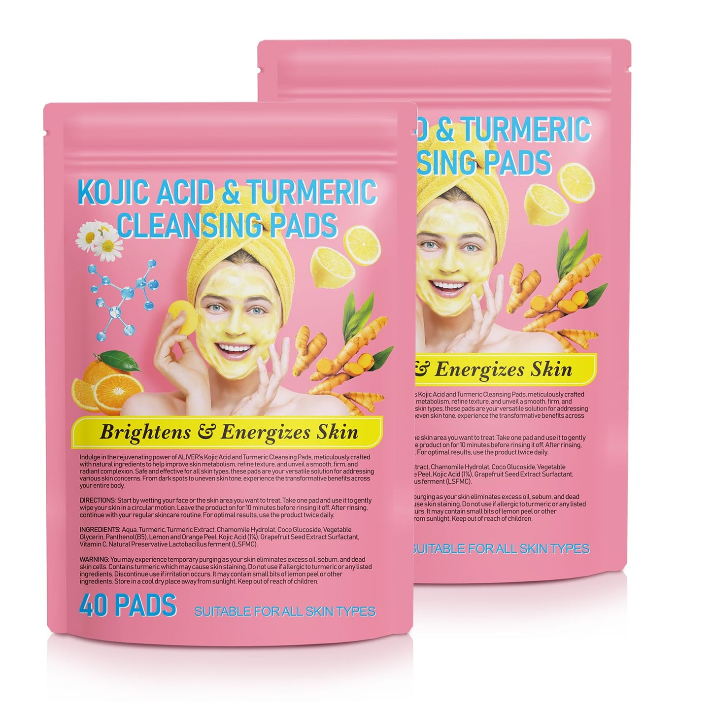 80 Compressed Facial Sponges Disposable Turmeric Cleansing Pads for Dark Spots Turmeric Kojic Acid Pads with Vitamin B5 Vitamin CTurmeric Kojic Acid Exfoliating Cleansing Pads for All Skin (40*2)