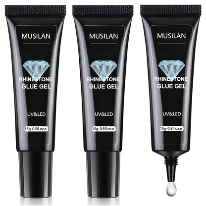 MUSILAN Nail Rhinestone Glue Gel for Nails45g Super Strong Gel Nail Glue for Nail Glitters Nail Gems Gel Nail Glue for Nail Jewels Nail Crystals Nail Decorations 3D Nail Adhesive Charms Sequins
