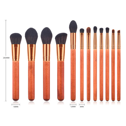 12-Piece Makeup Brush Set with Powder Brush and Wood Brushes