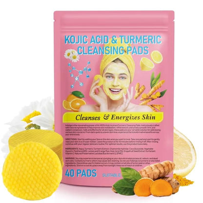 Pegciz Kojic Acid Pads Kojic Acid and Turmeric Cleansing Pads Turmeric Exfoliating Pads Turmeric Pads for Face Facial Sponges for Cleansing