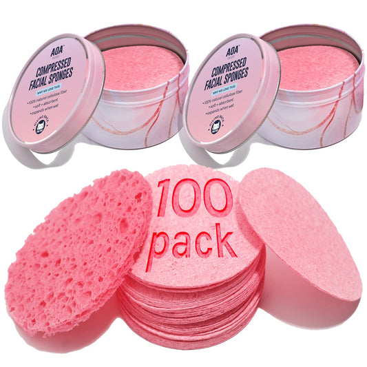 AOA Studio 100-Count Compressed Facial Sponges 100% Natural Cosmetic Spa Sponges for Facial Cleansing Exfoliating Mask Remove for Makeup Dead Skin and Dirt (100 counts Pink)