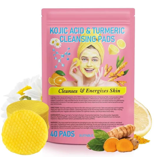Pegciz Kojic Acid Pads Kojic Acid and Turmeric Cleansing Pads Turmeric Exfoliating Pads Turmeric Pads for Face Facial Sponges for Cleansing