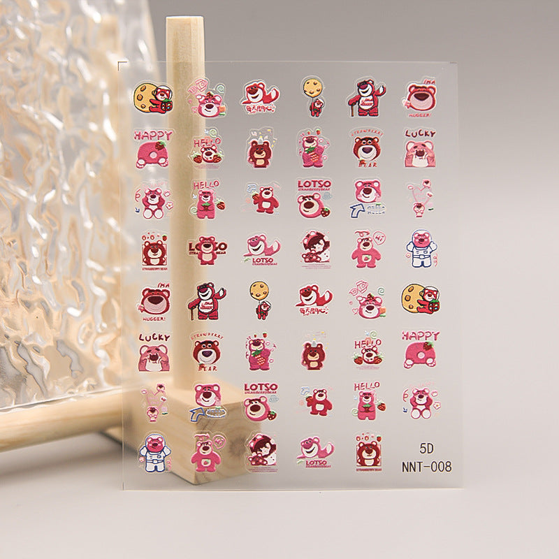 5D Strawberry Bear Nail Stickers for Cute Decor