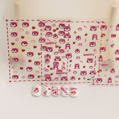 5D Strawberry Bear Nail Stickers for Cute Decor