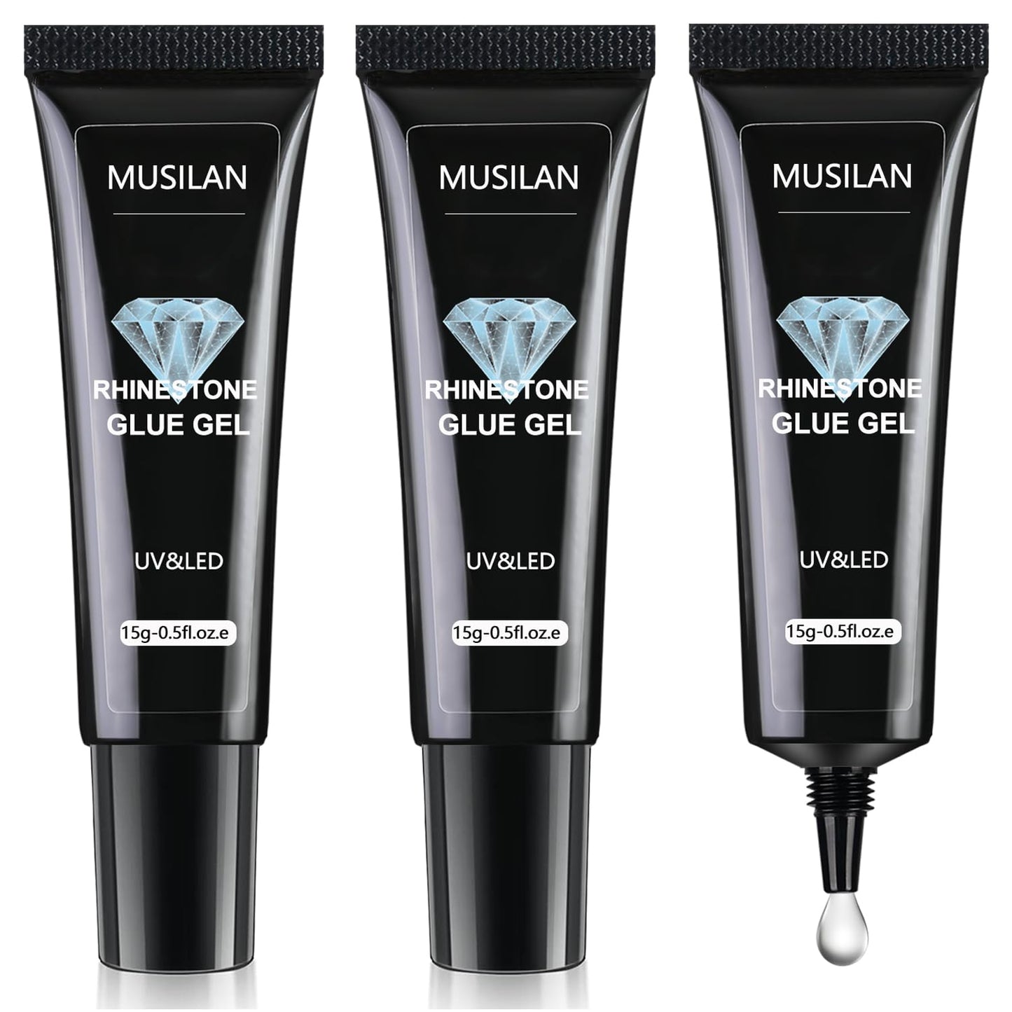 MUSILAN Nail Rhinestone Glue Gel for Nails45g Super Strong Gel Nail Glue for Nail Glitters Nail Gems Gel Nail Glue for Nail Jewels Nail Crystals Nail Decorations 3D Nail Adhesive Charms Sequins