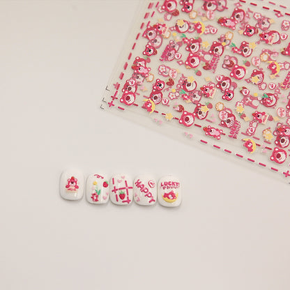 5D Strawberry Bear Nail Stickers for Cute Decor